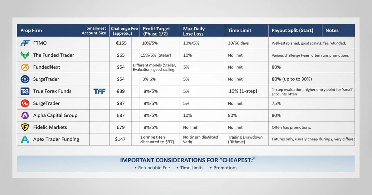 Top 8 Cheapest Prop Firm Challenges Hidden Gems Under