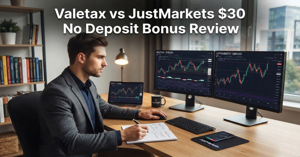 Compare Valetax and JustMarkets in this $30 No Deposit Bonus
