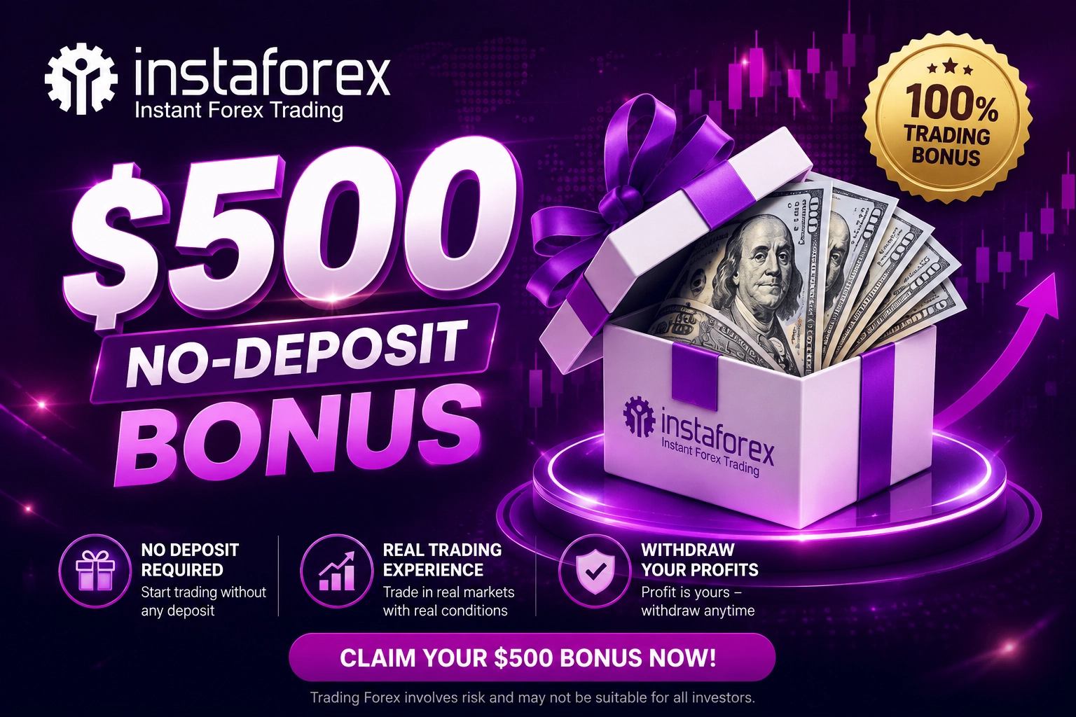 InstaForex $500 No-Deposit Bonus promotional offer