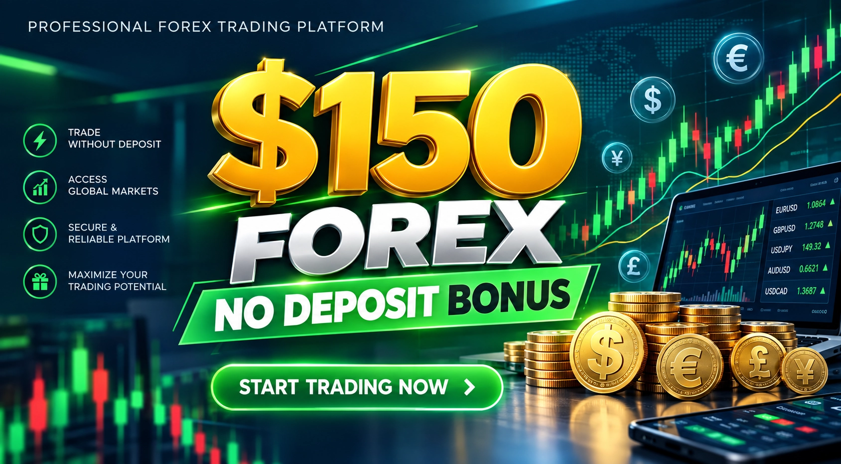 Trade with $150 Bonus Funds No Initial Deposit Required